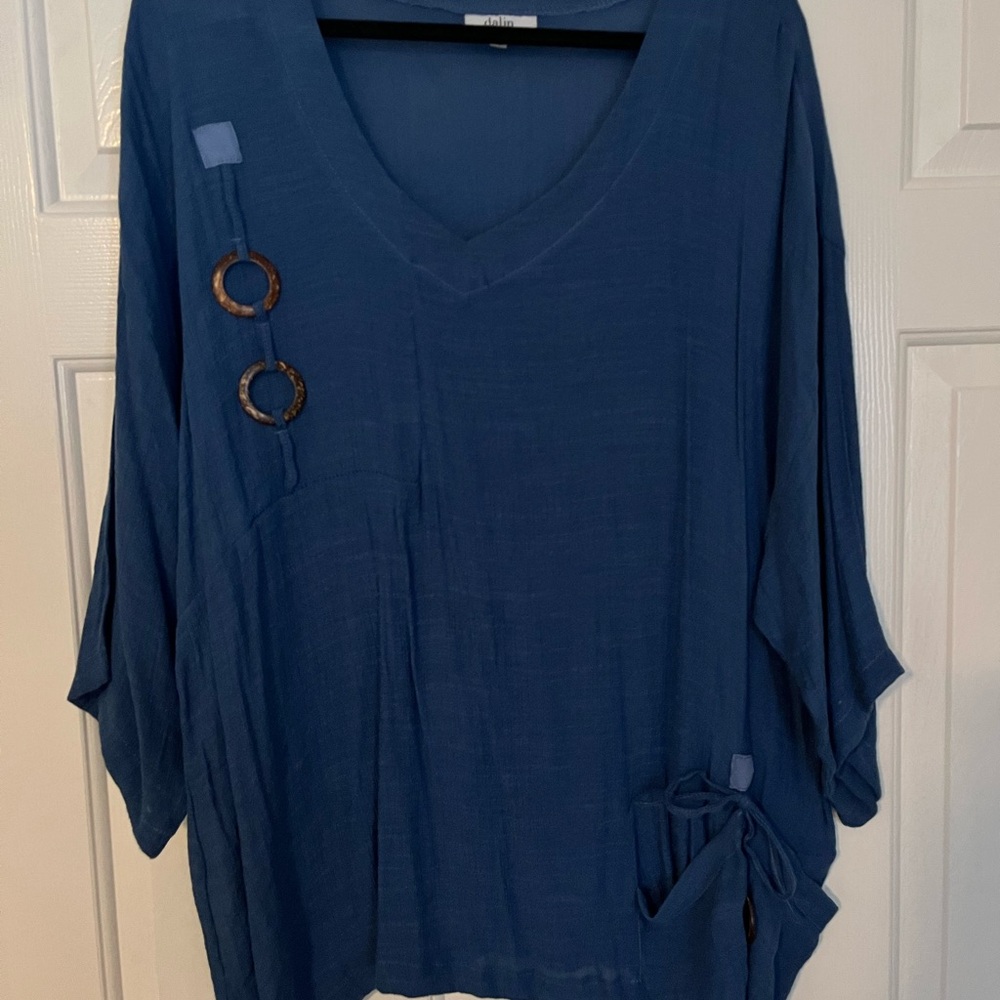 Women's Blue Top with Decorative Rings